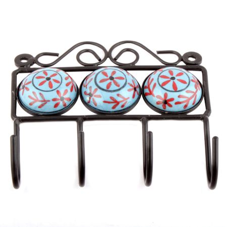 Turquoise Round Floral Tiles Hooks Online